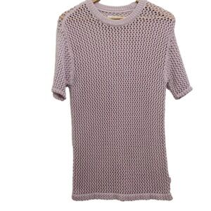 Tna crochet sweater cotton powder pink 2XS short sleeves round neck summer knit